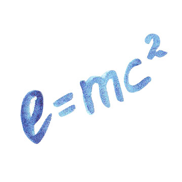 Watercolor illustration drawn with formula. The famous formula E mc2. Formula expressing the equivalence of mass and energy.