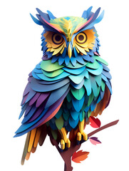 Isolated Owl 3d Paper Cut Vector Style Transparent Background
