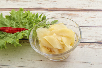 Marinated white ginger in the bowl
