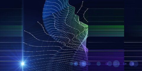 Abstract  background radial twisting grid with blurred lines and spot.  Big Data. Technology concept data grid.  Banner for business, science and technology data analytics.