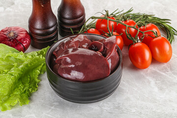 Raw turkey liver in a bowl ready for cooking