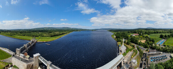 O'Brien's Bridge water dam, Clare Ireland -May,28, 2022,Parteen Weir