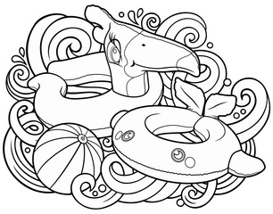 Cartoon cute doodles summer beach children's entertainment illustration