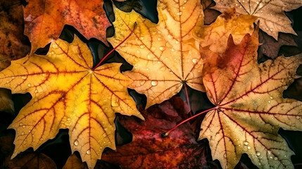 Naklejka na ściany i meble orange fallen maple leaves in autumn. Generative AI
