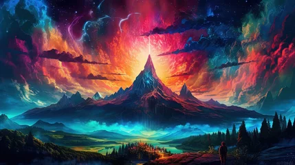 Poster Paysage fantastique Digital fantasy landscape of the universe