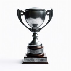Silver Trophy Isolated on a White Background. Win. Generative AI