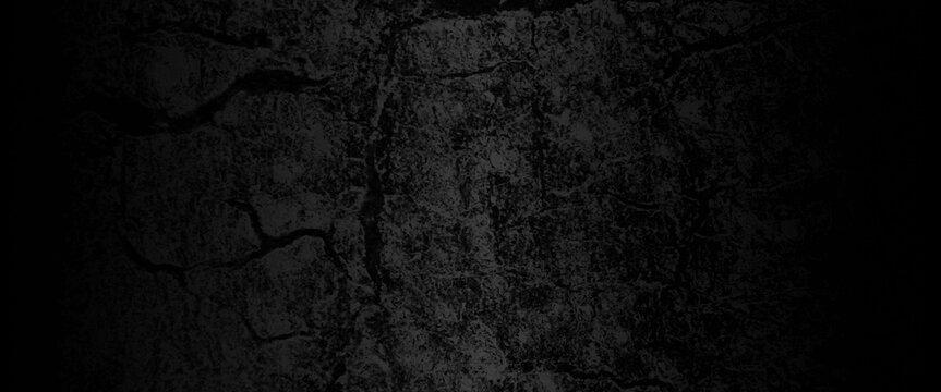 Black wall grunge background. Dark gray cement wall background, scary black grunge goth design. horror black background, Slightly light black concrete cement texture for background. 