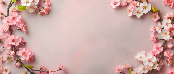 Fototapeta na wymiar pink cherry blossom on a pink bakcground