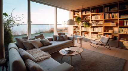 Modern interior design with view on the ocean