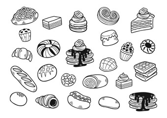 black and white hand drawn dessert bakery collection