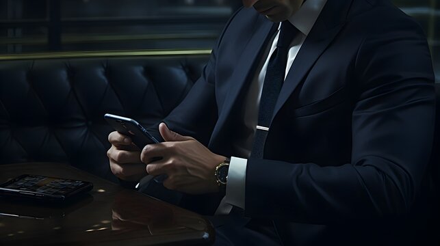 Hands of a sophisticated businessman confidently touching a digital device