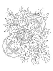 
   Flowers  Leaves Coloring page Adult.Contour drawing of a mandala on a white background.  Vector illustration Floral Mandala Coloring Pages, Flower Mandala Coloring Page, Coloring Page For Adul