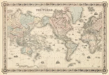 Fotobehang Verenigde Staten Vintage Map of the World (1858).