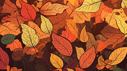 Fototapeta na wymiar autumn background with fallen orange gold leaves with a copy space. Generative AI illustration