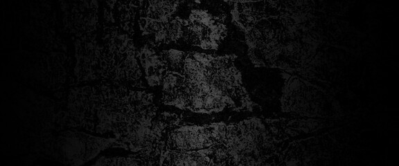 Black wall grunge background. Dark gray cement wall background, scary black grunge goth design. horror black background, Slightly light black concrete cement texture for background. 
