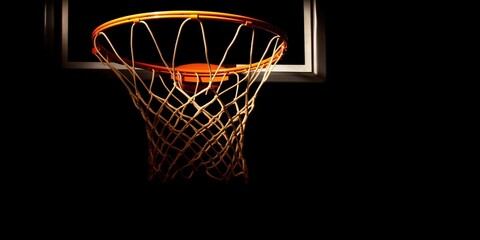 Fototapeta na wymiar Basketball. Scoring basket with black background and empty space.