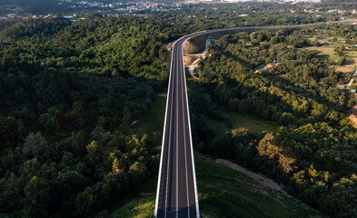 Picturesque drone view of long road bridge