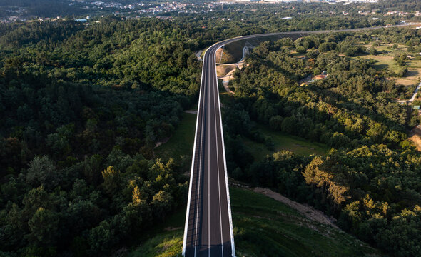 Picturesque drone view of long road bridge