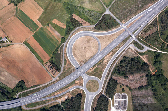 Drone view of roads with exit points from main highway
