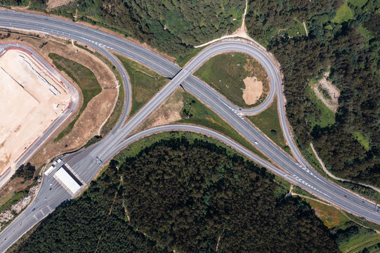 Drone view of roads with exit points from main highway