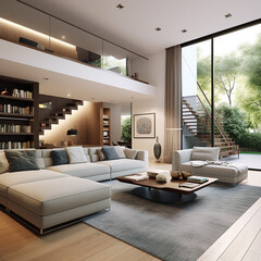  3d rendering. modern living room in townhouse