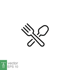 Cutlery icon. Simple outline style. Spoon and fork, plate, silverware, tableware, restaurant business concept. Thin line symbol. Vector illustration isolated on white background. EPS 10.