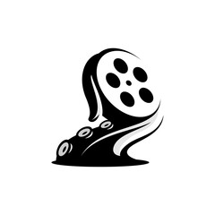 vector octopus tentacles carrying film roll, animal and cinema vector