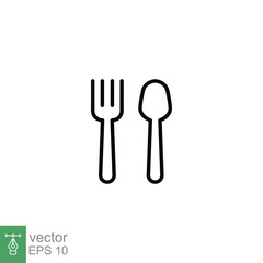 Cutlery icon. Simple outline style. Spoon and fork, plate, silverware, tableware, restaurant business concept. Thin line symbol. Vector illustration isolated on white background. EPS 10.