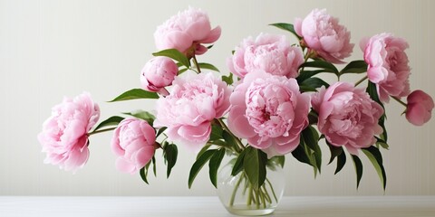 Bunch of pink peonies on white background