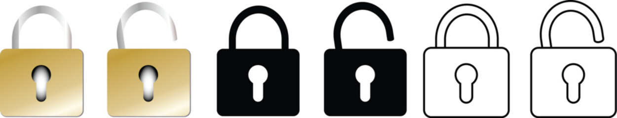 Lock icon set. Lock open and lock closed icons. Locked and unlocked sumbol. Padlock symbol - stock vector.