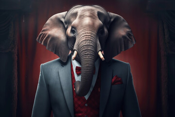 Portrait of a Elephant dressed in a formal business suit, created with generative AI