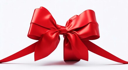 red shiny satin ribbon on white background. red bow and ribbon for christmas gift, valentines day, birthday wrapping element created with generative ai