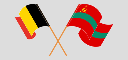 Crossed and waving flags of Belgium and Transnistria