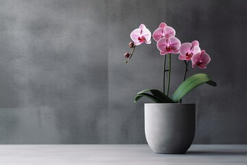 Graceful Pink Orchid Blooming in a Concrete Oasis, Generated Ai