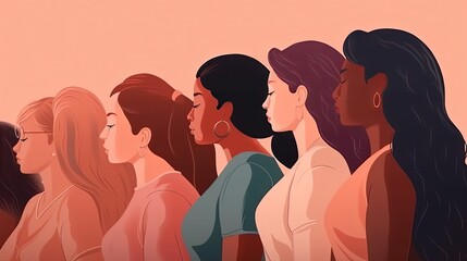 Empowered Women of different races. Women faces graphic illustration. Women celebration day. Not real person. Generative Ai