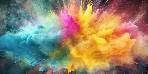 Store enrouleur tamisant Mélange de couleurs Colored powder explosion. Abstract closeup dust on backdrop. Colorful explode.