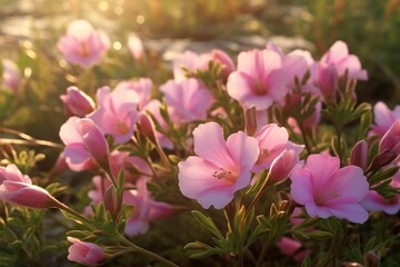 Pink Evening Primrose Blossoms, Generated Ai
