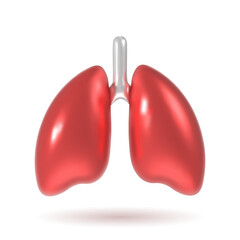 Human lungs 3d minimalistic glossy style. Front view with trachea. Realistic vector illustration isolated on white background.