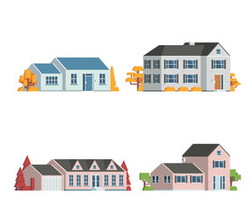 Vector element house buildings collection. villa. Flat design concept for city illustration. Suburban