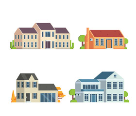 Vector element house buildings collection. villa. Flat design concept for city illustration. Suburban