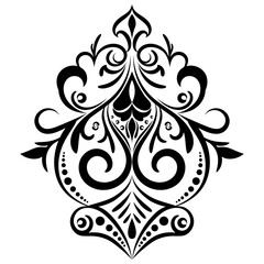 Vintage damask baroque ornament with floral retro antique style. Acanthus pattern foliage swirl design element wedding decoration. Isolated on white background.