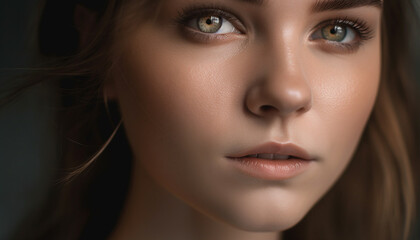 Fototapeta premium One beautiful woman, elegance and sensuality in a headshot portrait generated by AI