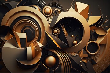 Abstract geometric brown dark composition with different objects