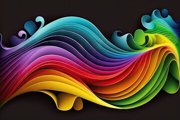 Abstract colorful background with curved wavy lines on a black background