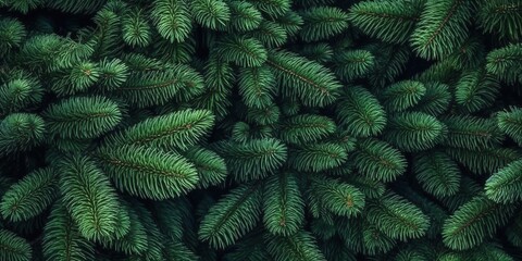 Fir tree background banner, Christmas tree branches green texture, no decorations