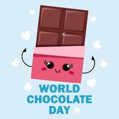 World Chocolate Day with Kawaii Chocolate on blue