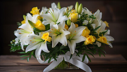 Fresh bouquet of multi colored flowers brings beauty to rustic table generated by AI