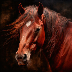 portrait of a brown horse with a wise look into the camera created with Generative Ai technology