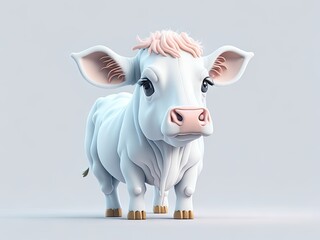 Cute baby a white cow illustration 3d style on white background. ai generative