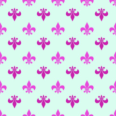 Mardi Gras Carnival seamless pattern with gold and green fleur-de-lis. Mardi Gras endless on green background, texture, wrapper.	